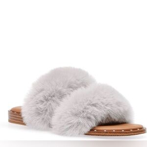 Steve Madden Fluffy Faux Fur Gray Slides